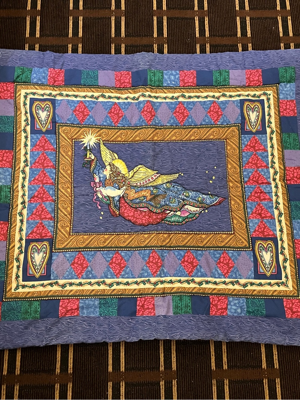 Vintage 90s Y2K Angel Baby Blanket Throw Divine Geometric Hearts Cottagecore 960